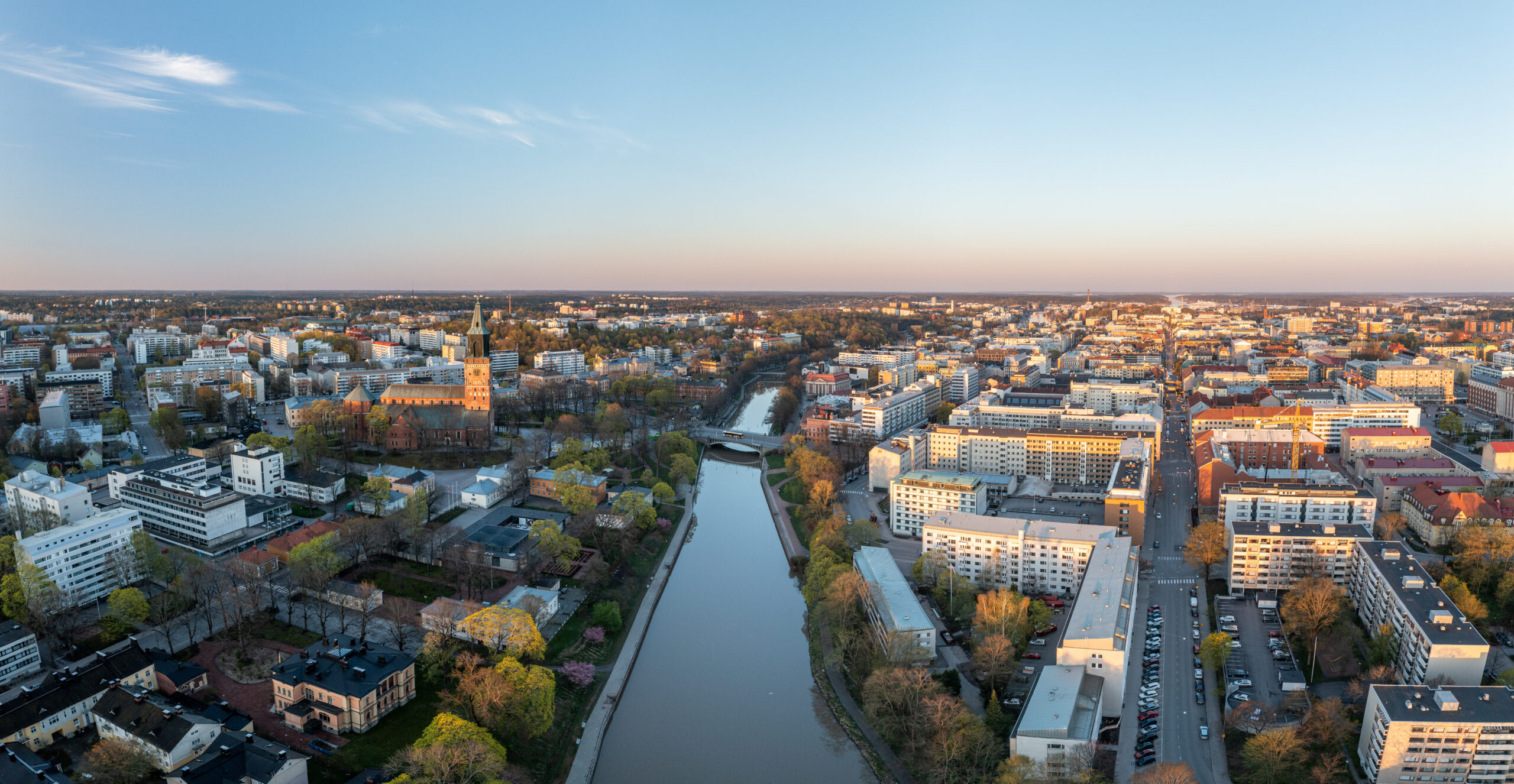 Aerial panorama of Turku city center